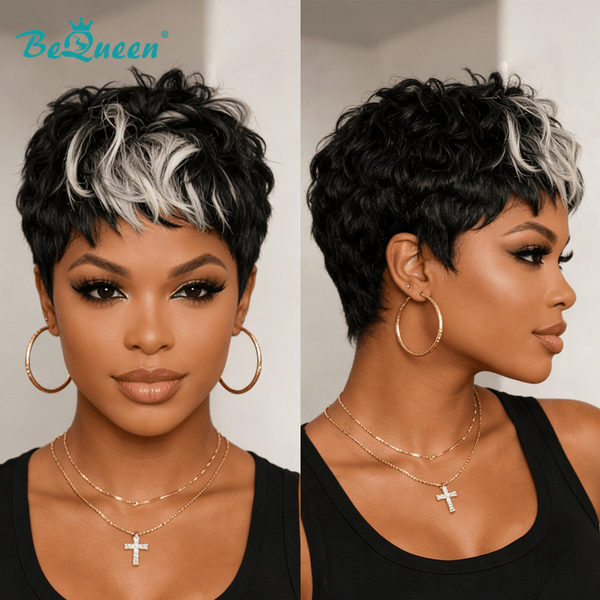 overseas PIXIE WIGS Bequeen Highlight Silver Short Cut Pixie Wig
