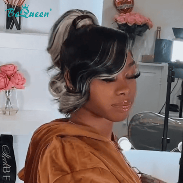 overseas Workout Wig Bequeen Highlight Silver White Sleek Side Part Ponytail Wig