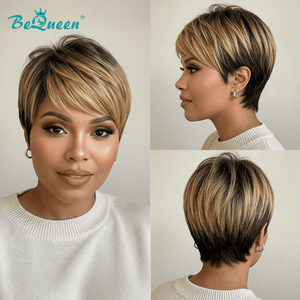 overseas PIXIE WIGS Bequeen Highlight Straight Style Machine Made Pixie Wig