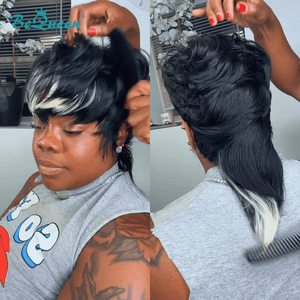 overseas Mullet Wig Bequeen Highlight White Mullet Glueless Wig