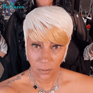 overseas PIXIE WIGS Bequeen Highlight Yellow Bang Pixie Wig