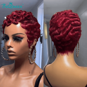 overseas PIXIE WIGS As pic Bequeen Light Red Finger Wave Special Style Pixie Cut Wig