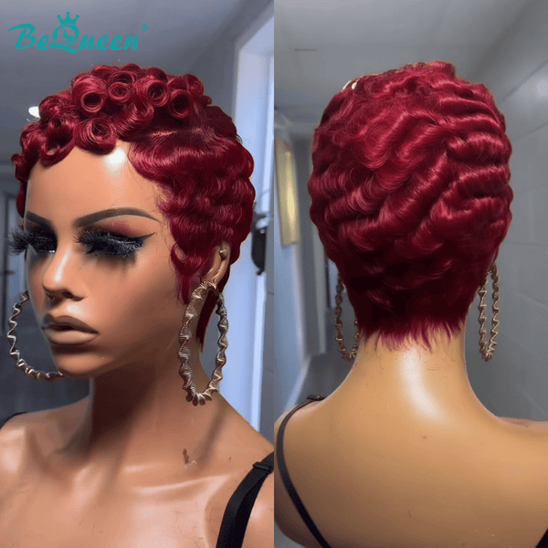 overseas PIXIE WIGS As pic Bequeen Light Red Finger Wave Special Style Pixie Cut Wig