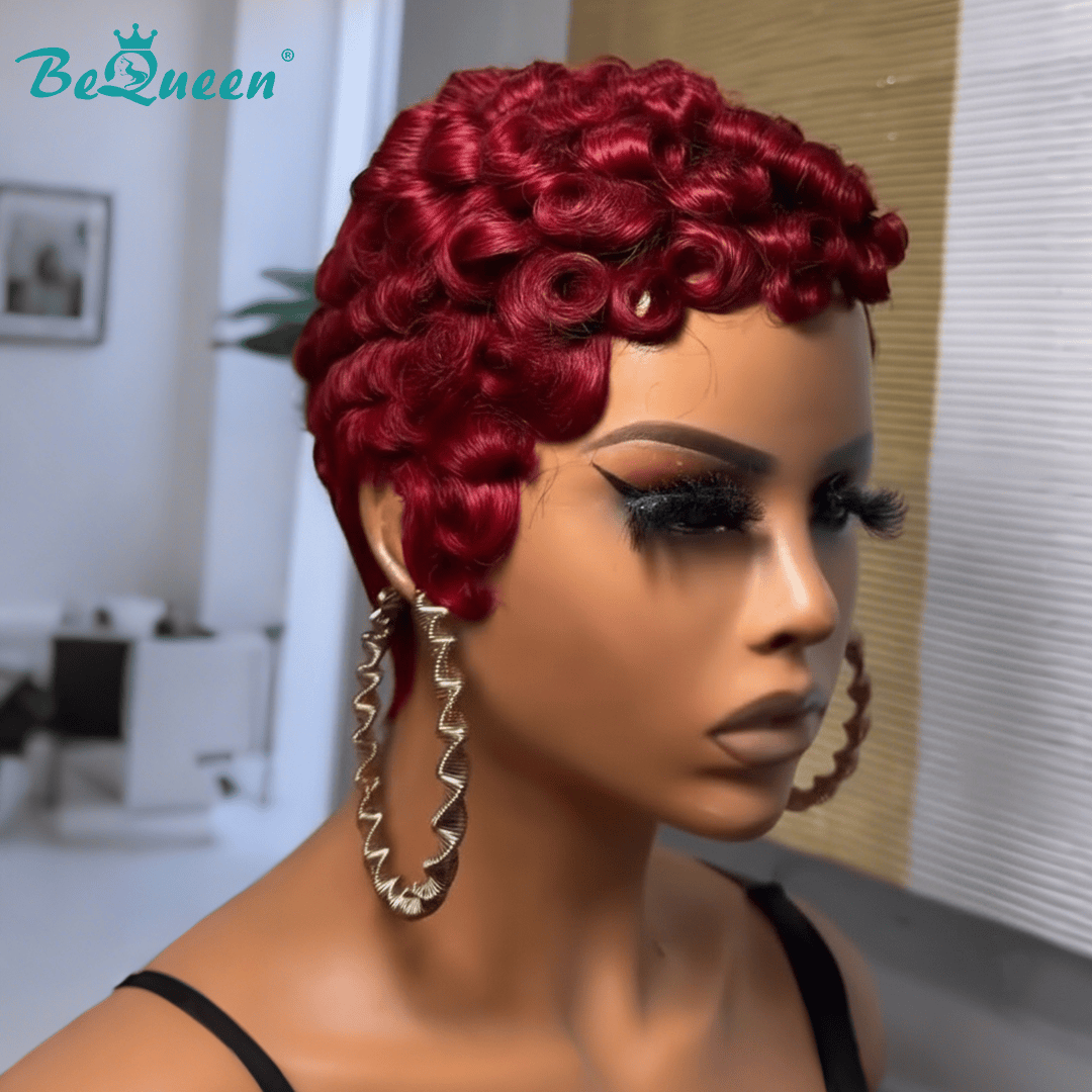 Bequeen Light Red Finger Wave Special Style Pixie Cut Wig – BeQueen Wig