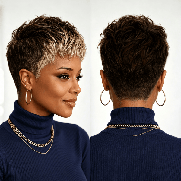 overseas PIXIE WIGS HIghlight golden Bequeen Luxurious Customized Frontal Highlight Short Cut 13 ×4 Lace Wig