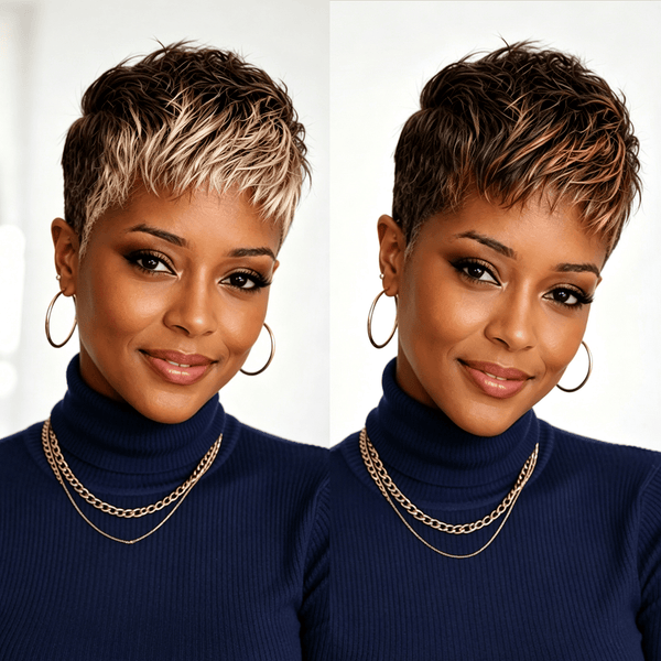 overseas PIXIE WIGS Bequeen Luxurious Customized Frontal Highlight Short Cut 13 ×4 Lace Wig