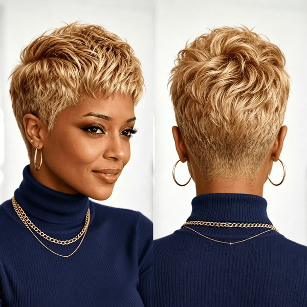 overseas PIXIE WIGS Blonde Bequeen Luxurious Customized Short Cut 13 ×4 Lace Wig