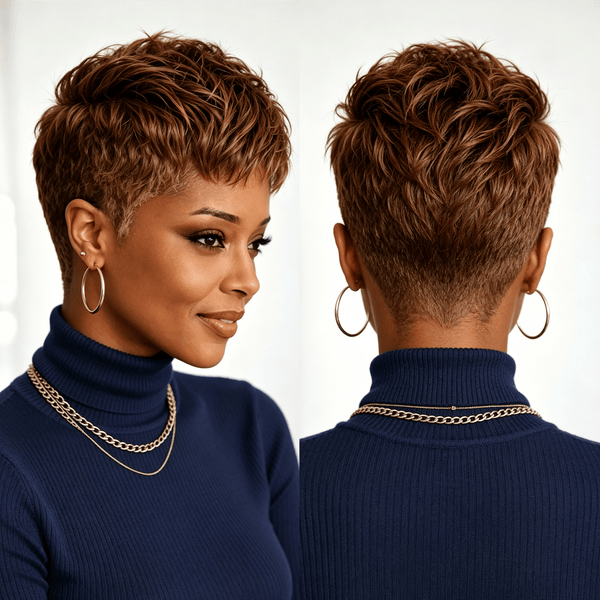 overseas PIXIE WIGS Brown Bequeen Luxurious Customized Short Cut 13 ×4 Lace Wig