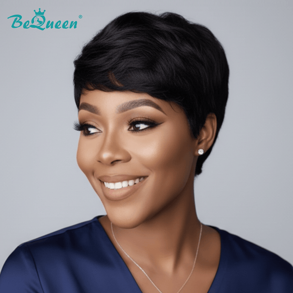 overseas PIXIE WIGS Black Bequeen Machine Made 1B Fashion Short Cut Pixie Wig