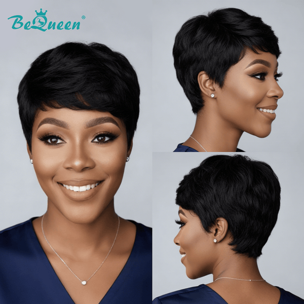 overseas PIXIE WIGS Bequeen Machine Made 1B Fashion Short Cut Pixie Wig