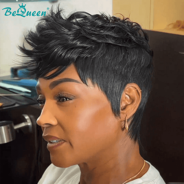 overseas PIXIE WIGS Bequeen Machine Made 1B Fashion Short Cut Wig