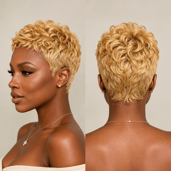 overseas PIXIE WIGS Bequeen Machine Made Bronze Super Short Wave Style Pixie Wig