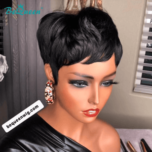 overseas PIXIE WIGS Black Bequeen Machine Made Fashion Short Cut Pixie Wig
