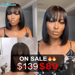 overseas Glueless Lace Wig Bequeen Machine Made Silk Base Straight Wig With Bang