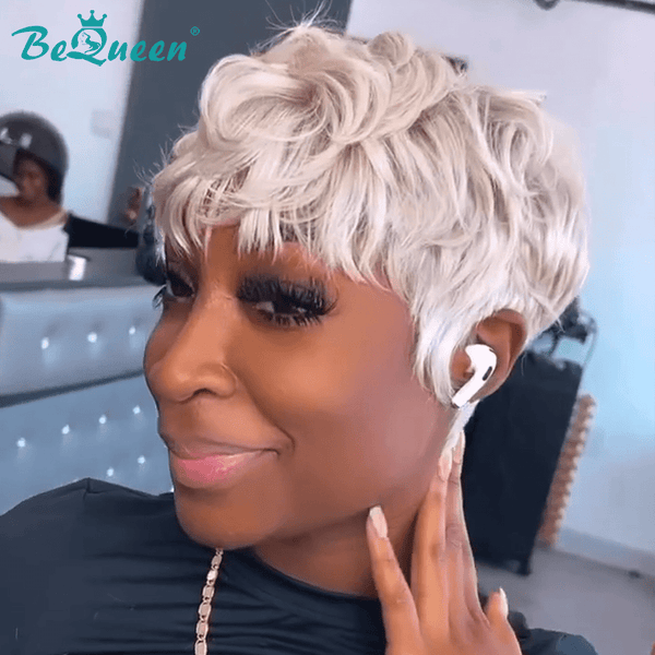 overseas PIXIE WIGS Bequeen Machine Made Silver Gray Pixie Wig