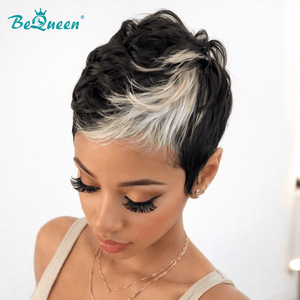 overseas PIXIE WIGS Bequeen Machine Made Two-color Fiery Pixie Wig