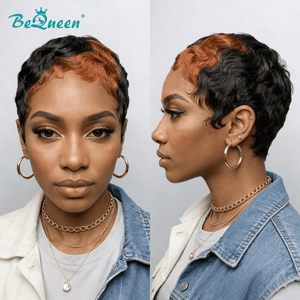 overseas PIXIE WIGS Bequeen Machine Made Two-Color Sexy Fiery Pixie Wig