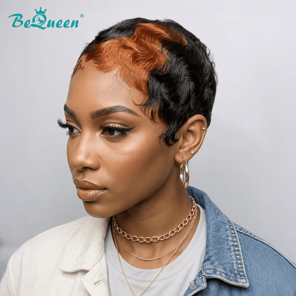 overseas PIXIE WIGS Bequeen Machine Made Two-Color Sexy Fiery Pixie Wig