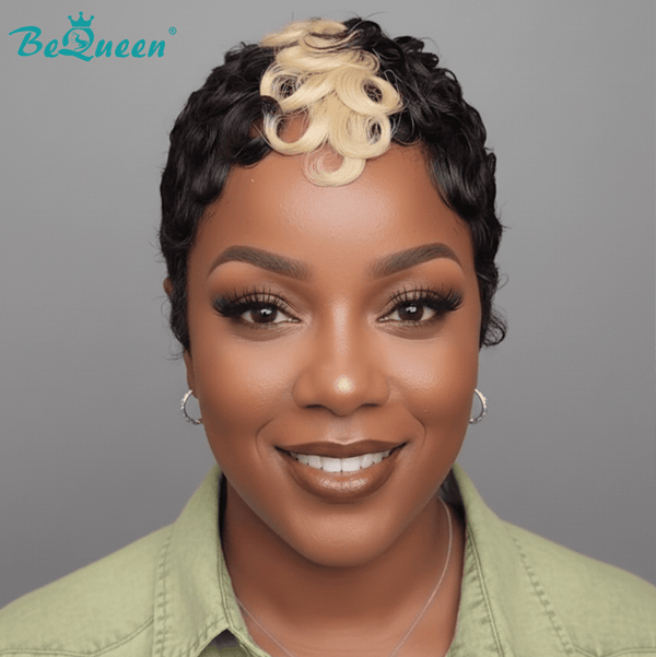 overseas PIXIE WIGS Bequeen Mixed Blonde Finger Wave Special Style Pixie Cut Wig