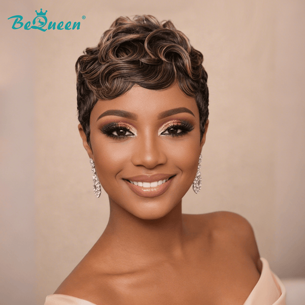 overseas PIXIE WIGS Bequeen Mixed Color Coffee Pixie Cut Wig Special Style