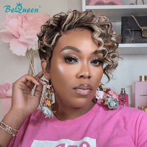 overseas PIXIE WIGS Bequeen Mixed Icy Beige Blonde Layer Pixie Lace Wig