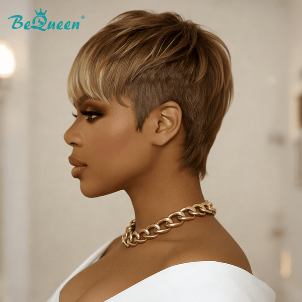 overseas PIXIE WIGS Bequeen Mixed Pixie Cut Machine Made Wig