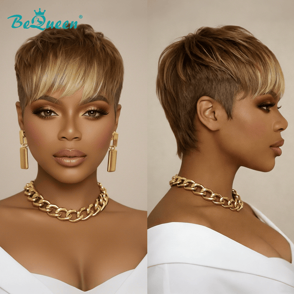 overseas PIXIE WIGS Bequeen Mixed Pixie Cut Machine Made Wig