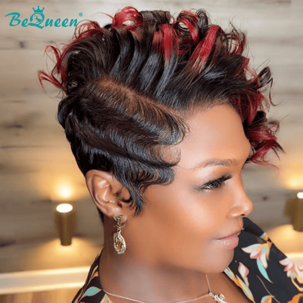 overseas PIXIE WIGS Bequeen Mixed Red Frontal Lace Short Cut Pixie Wig