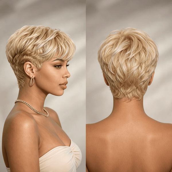 overseas PIXIE WIGS Bequeen Mixed Two Colors Machine Made Short Cut Full Cap Wig