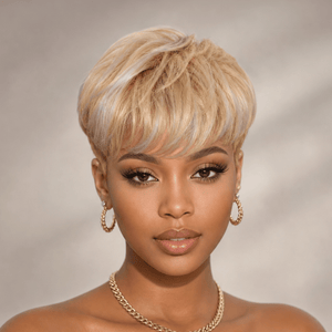 overseas PIXIE WIGS Bequeen Mixed Two Colors Machine Made Short Cut Full Cap Wig