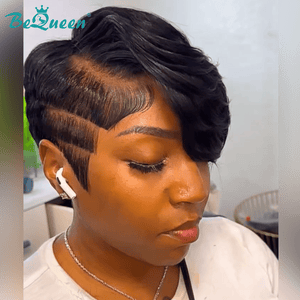 overseas PIXIE WIGS Bequeen Natrual Black Short Cut Fashion Lace Wig