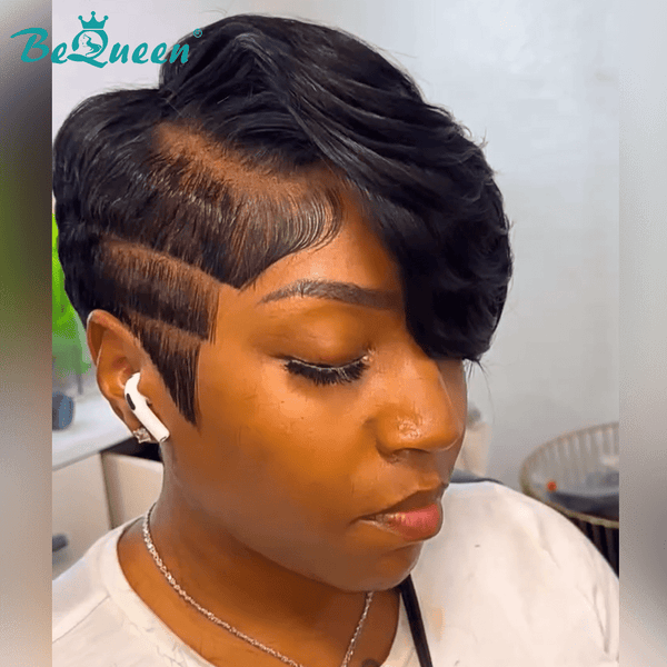 overseas PIXIE WIGS Bequeen Natrual Black Short Cut Fashion Lace Wig