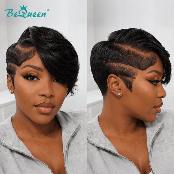 overseas PIXIE WIGS Bequeen Natrual Black Short Fashion Lace Wig