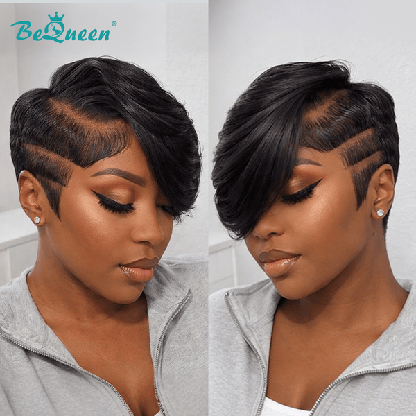 overseas PIXIE WIGS Bequeen Natrual Black Short Fashion Lace Wig