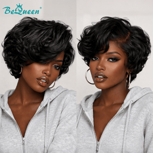 overseas PIXIE WIGS Bequeen Natrual Black Short Fashion Pixie Style Wig