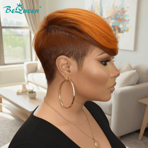 overseas PIXIE WIGS Bequeen Orange Side Part Short Cut Pixie Wig