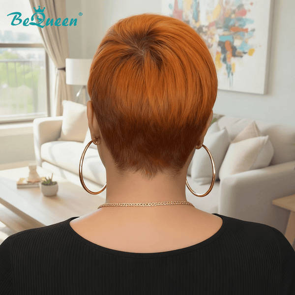 overseas PIXIE WIGS Bequeen Orange Side Part Short Cut Pixie Wig