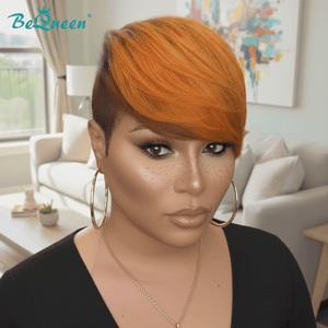 overseas PIXIE WIGS Bequeen Orange Side Part Short Cut Pixie Wig