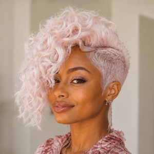 overseas TOPPER & MOHAWK Bequeen Pastel Sakura Pink Side Part Curly Machine Made Topper Unit