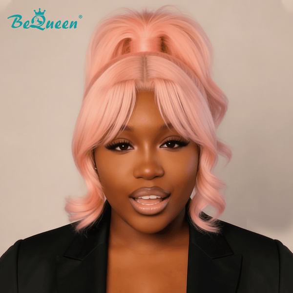 overseas Sexy Braid Lace Wig BeQueen Pink Ponytail Two Sides Wave Frontal Lace Wig For Black Woman