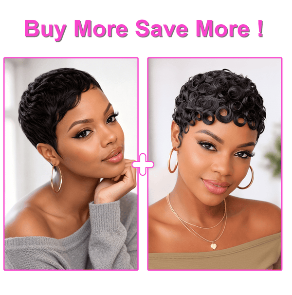 overseas PIXIE WIGS 2 wigs-A Bequeen Pixie Cut Finger Wave Machine Made Wig
