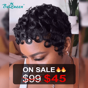 overseas PIXIE WIGS Bequeen Pixie Cut Finger Wave Machine Made Wig