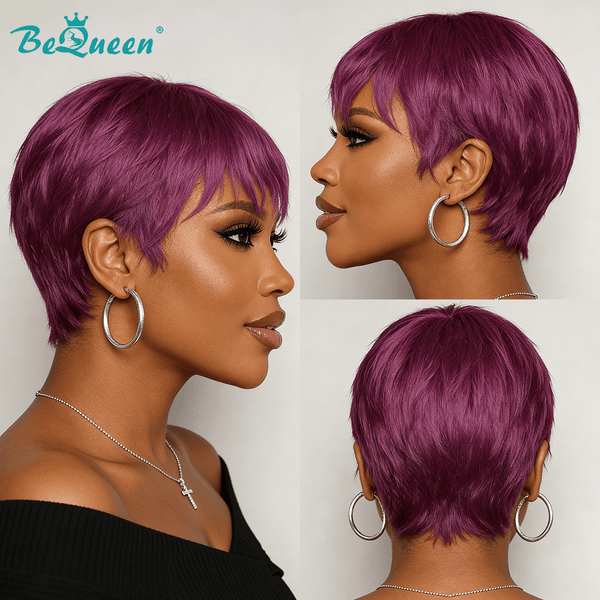 overseas PIXIE WIGS Bequeen Pixie Cut Light Purple Machine Made Wig