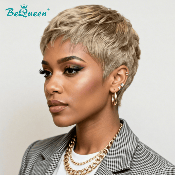 overseas PIXIE WIGS Bequeen Pixie Cut Machine Made Golden Wig (USA)