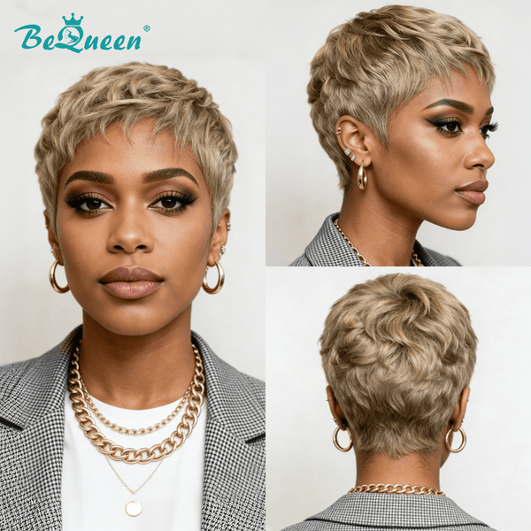 overseas PIXIE WIGS Bequeen Pixie Cut Machine Made Golden Wig (USA)
