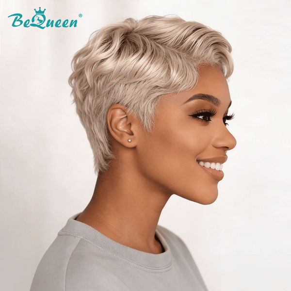 overseas PIXIE WIGS Bequeen Platinum Color Short Cut Frontal Lace Wig