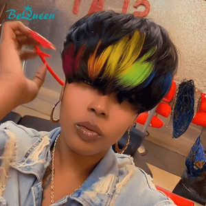 overseas PIXIE WIGS Bequeen Rainbow Ombre Short Bob Wig