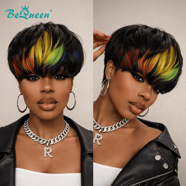 overseas PIXIE WIGS Bequeen Rainbow Ombre Short Pixie Wig