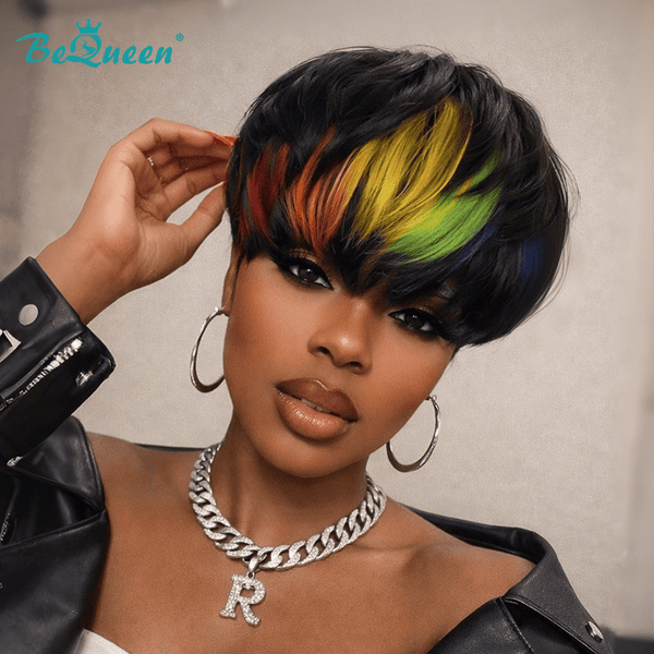 overseas PIXIE WIGS Bequeen Rainbow Ombre Short Pixie Wig