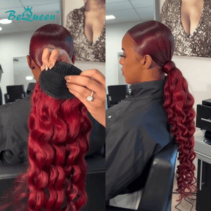 overseas Workout Wig Bequeen Red 100% Human Hair Corn Perm Style Long Ponytail